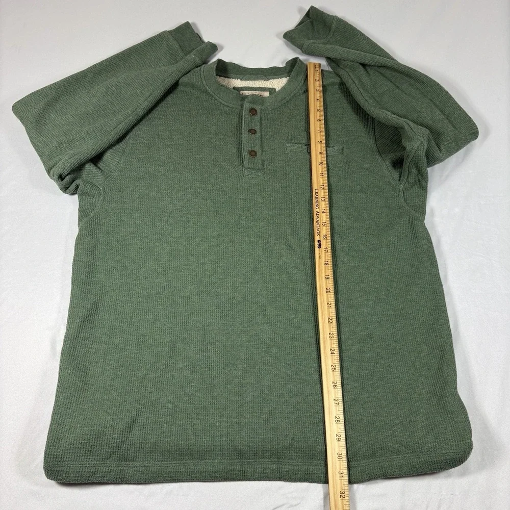 LL Bean Katahdin Iron Works Bonded Waffle Henley XLT Tall Green Sherpa Fleece